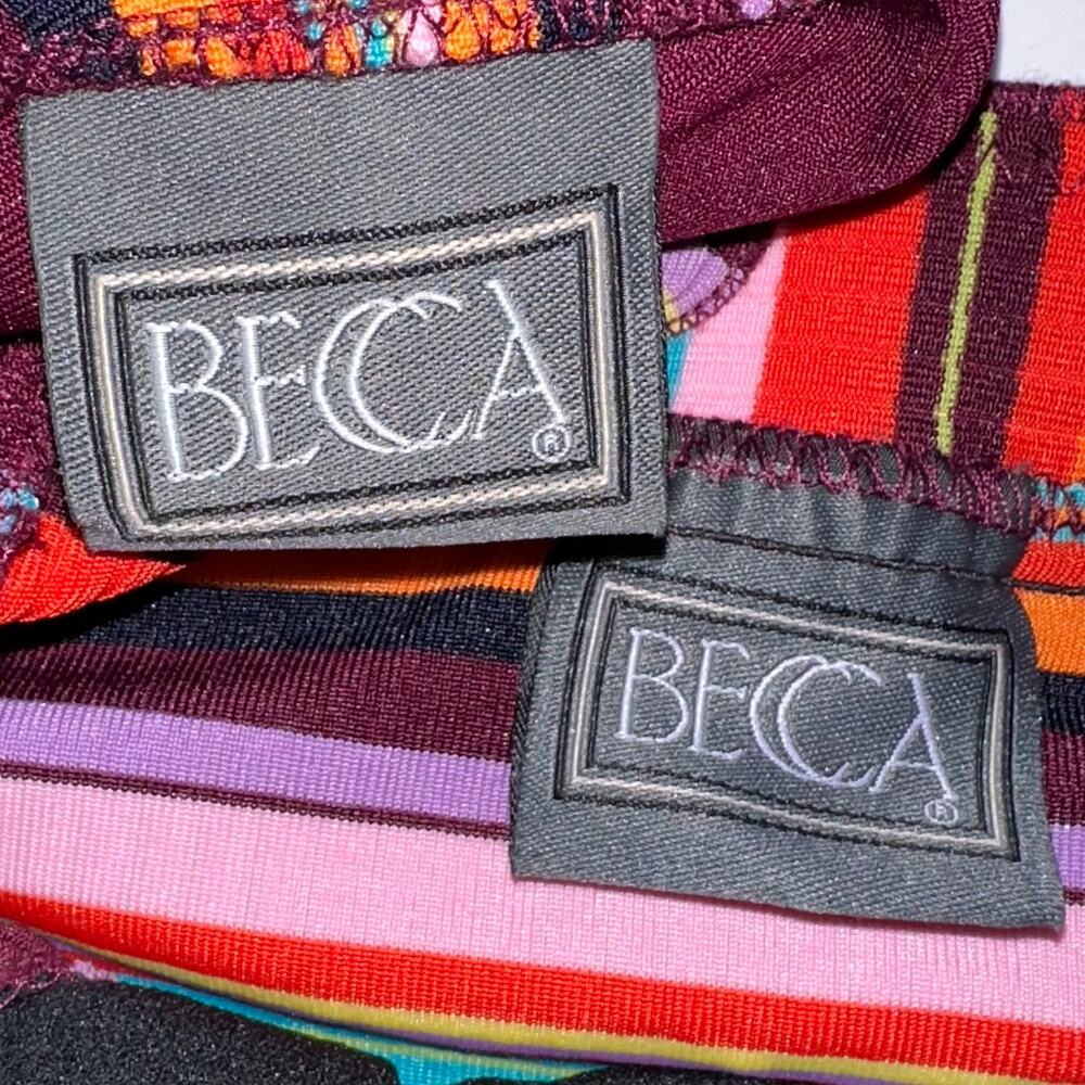 Becca Retro Colorful Striped Triangle Halter Buckle Bikini Swim Set Size Large - Picture 2 of 15